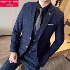 Terno xadrez formal masculino, vestido de noiva noivo, blazer de festa, calças, jaqueta, colete, calças, high-end, casual, escritório, marca - Wolf Magazine