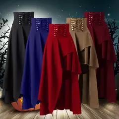 Saias de renda Steampunk gótica feminina, saia vintage medieval, fada preta, saia vitoriana assimétrica, traje de performance