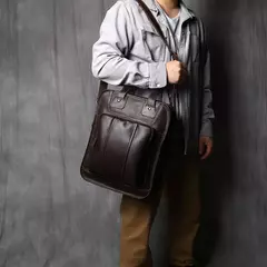 Maleta de couro retrô para homens, couro natural, bolsa vertical, bolsa de ombro casual, mochila masculina, adequada para laptop de 15 ", NZPJ - comprar online