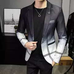 Jaqueta de terno casual xadrez masculina, baile masculino, blazer social, casaco fino, roupa de anfitrião, moda boutique