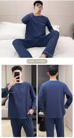 Pijama masculino de malha de algodão, simples Homewear lazer, gola redonda, loungewear sólido, tamanho grande, pulôver esportivo, novo na internet