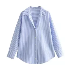 TRAF-Blusa Oxford de Algodão Single-Breasted Feminina, Camisa Manga Longa, Tops Chiques, Lapela, Roupa de Rua, Senhoras, Moda - comprar online