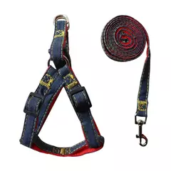 Imagem do Conjunto de arnês de coleira de cachorro jeans, acessórios para animais de estimação, coleira de cachorro e gato, cinta peitoral, colete pug, trela de chumbo para caminhada ao ar livre