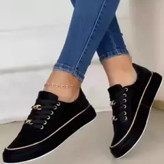 Sapatilhas de plataforma redonda confortáveis para mulheres, Lace Up Walking Shoes, Calçado de couro, Calçado de moda na internet