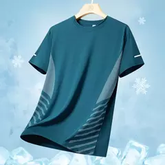 T-shirt corrida de seda gelo masculina, top fino, secagem rápida, manga curta, respirável, impressão reflexiva, esportes fitness, verão, 5XL na internet