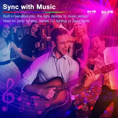 Luz de festa colorida LED 7 em 1 com suporte, conjunto de luz de barra de festa com bola giratória, padrão LED colorido, luz de DJ com controle de som na internet