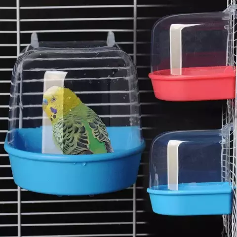 Pássaro pendurado cubo de banho papagaios banheira chuveiro caixa gaiola acessório para pequeno pássaro canário papagaio cockatiel lovebird