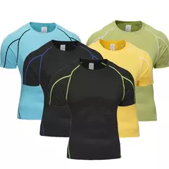 Meias atléticas elásticas masculinas, camiseta de corrida, roupa esportiva, camiseta skinny, ginástica fitness, tops esportivos, camiseta de compressão, verão - comprar online