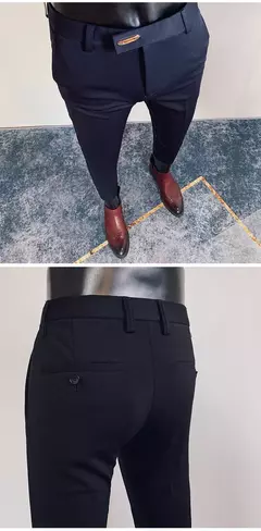 Calça formal de negócios casual masculina, slim fit, cor sólida, terno de festa de casamento, escritório, verão - comprar online