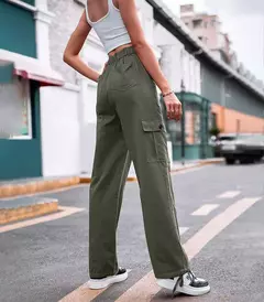 Calças cargo de algodão de cintura alta feminina, calça casual, perna larga, carga, verão, novo, 2023 - comprar online