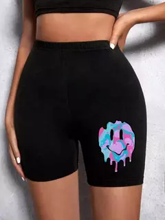 Meia-calça curta feminina casual fitness, amor engraçado, estampas gráficas de rosto sorridente, leggings elásticas altas, roupas esportivas femininas finas e macias - Wolf Magazine