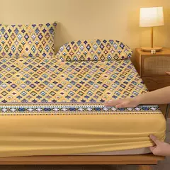 Bohemian impresso fosco cabido folha, tampa da cama moderna simples, cama impressa quarto, inclui fronhas, 1 - loja online