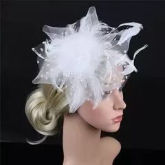 Chapéu Fascinator para Mulheres, Tea Party Headband, Coquetel De Casamento Malha, Penas De Flores, Grampo De Cabelo