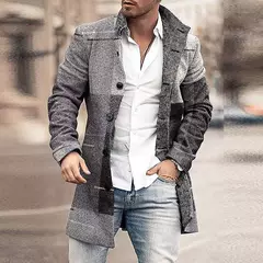 Outono inverno retro impressão de lã casaco masculino casual único breasted lapela manga longa casaco moda masculina bolso solto meados longo jaqueta - loja online
