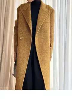 Casaco de alpaca de lã feminino, jaquetas de lã, trespassado duplo, gola de terno, solto, Casacos longos, senhora do escritório, outono, inverno, 2022 na internet