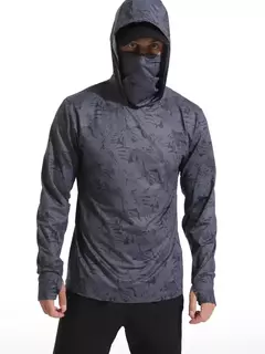 Camisa de pesca com capuz masculina, roupas ao ar livre, capuz com máscara de verão, proteção solar UV