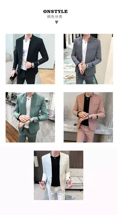 New (Blazer+ Pants) Men's Fashion Business Korean Version of Gentleman Zhongshan Stand Collar Casual British Style 2-piece Set - comprar online