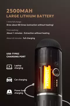 Máquina De Café Expresso Portátil, Porta De Carregamento Tipo C, Cápsula E Pó Nexpresso, 2500 MAH