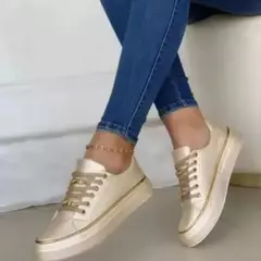 Sapatilhas de plataforma redonda confortáveis para mulheres, Lace Up Walking Shoes, Calçado de couro, Calçado de moda