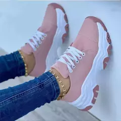 Sapatilhas de plataforma vulcanizada para mulheres, calçados esportivos casuais com renda, calçado feminino confortável, moda feminina, novo 2024 na internet