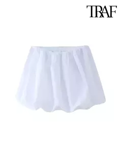 TRAF-Mini-saia balão feminina, elástico médio na cintura, bainha volumosa, saias femininas, moda na internet