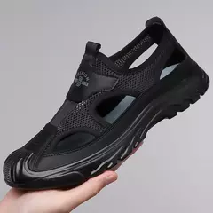 Sandálias de malha respirável para homens, sandálias de praia antiderrapantes, sapatos ocos ao ar livre, calçados flats, verão, novo - Wolf Magazine
