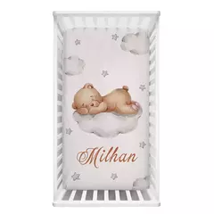 Imagem do LVYZIHO-Conjunto de cama personalizado berço para o chuveiro do bebê, urso adormecido, nome personalizado, lua, nuvem, estrelas, menino e menina