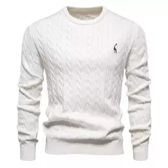 AIOPESON-Suéteres masculinos de algodão bordados em girafa, pulôver com gola redonda, clássico estampado torção, malha masculina - loja online