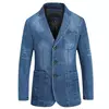 Blazers jaqueta masculina casual denim fino bolso splicing casaco masculino manga comprida único breasted turn-down collar blazers jaqueta