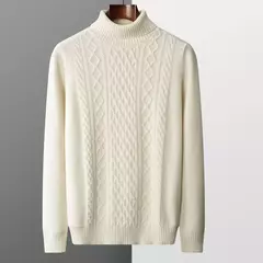 Pulôver Jacquard de cadeia dupla para homens, suéter de gola alta, camisa de fundo de malha 100% lã merino nova, outono e inverno na internet