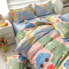 Egw-roupa de cama para menino e menina, jogo de cama com desenhos animados, cinza, leão, rosa, urso, fronha, impresso, casa, criança, 3pcs
