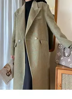 Casaco de alpaca de lã feminino, jaquetas de lã, trespassado duplo, gola de terno, solto, Casacos longos, senhora do escritório, outono, inverno, 2022
