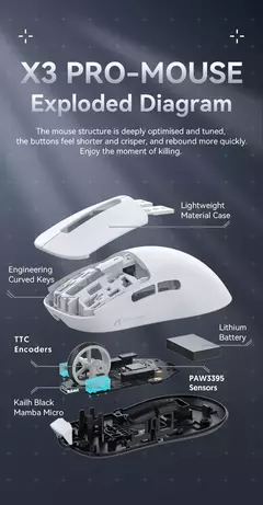 Ataque tubarão x3pro/x3 mouse sem fio, pixart paw3395, 26k dpi, luz, para jogos macro, laptop/win/mac - comprar online