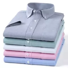 Camisas de manga curta masculina, camisas finas masculinas, blusa social e empresarial, camisa Oxford monocromática de alta qualidade, 100% algodão, verão na internet