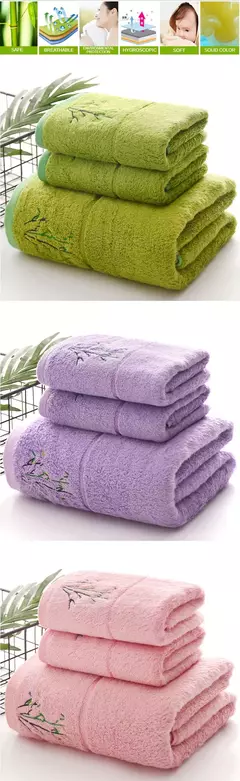 Conjunto de toalhas de fibra de bambu bordadas para adultos, alta qualidade, cor sólida, super absorvente, toalhas de banho para casa e toalhas de mão