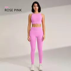 Conjunto de roupas de yoga feminino cintura alta leggings e topo duas peças sem costura roupas de exercício de fitness roupa interior de treino de fitness