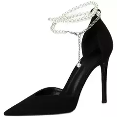 Salto alto de dedo apontado para mulheres, bombas stiletto pretas, tornozeleiras Pearl, elegantes e confortáveis, sapatos high-end, novos - comprar online