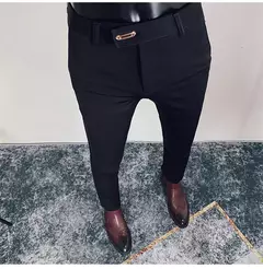 Calça formal de negócios casual masculina, slim fit, cor sólida, terno de festa de casamento, escritório, verão
