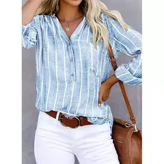Imagem do Camisas largas listradas largas para mulheres, blusas da moda vintage, tops jovens elegantes, casual, outono