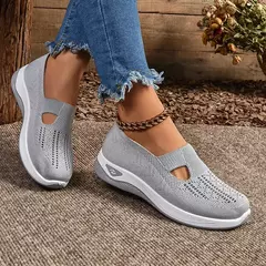 Sapatos mistos de tricô elástico para mulheres, mocassins de plataforma respirável de malha externa, sapatilhas leves resistentes ao desgaste, verão na internet