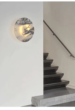 Imagem do Função de relógio de luxo redondo pedra natural alabastro lâmpada de parede sala estar arandela de mármore decoração atmosfera led high-end luz led