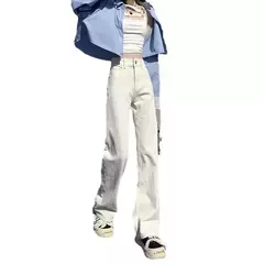 Imagem do Calça jeans branca de perna larga feminina, com pernas retas, calça casual na moda, ajuste solto, emagrecedor, elegante, nova, 2024