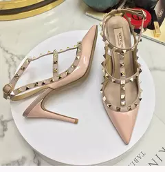 Imagem do Salto alto clássico em couro genuíno para mulheres, sandálias rebite, bombas pontiagudas, preto, fino, festa, casamento, verão, moda, 2024