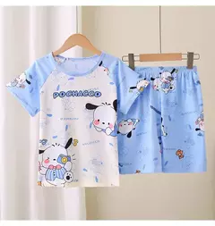 Novo verão crianças pijamas conjunto de 2 peças roupas de ar condicionado para meninos meninas bebê manga curta roupas para casa na moda - Wolf Magazine