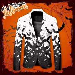 Terno solto casual estampado em Halloween masculino, jaqueta de botão único, p - loja online
