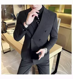 Fato de trespassado estilo britânico masculino, negócio formal, slim fit, smoking casual, festa de casamento, conjunto de 3 peças na internet