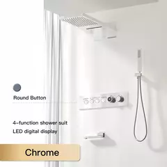 Imagem do Sistema de chuveiro de bronze preto de luxo wall-mounted led display digital design frio & quente duplo-controle de 4 funções torneira de chuveiro de teto