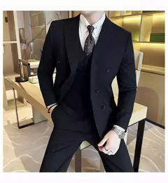 Fato de trespassado estilo britânico masculino, negócio formal, slim fit, smoking casual, festa de casamento, conjunto de 3 peças - Wolf Magazine