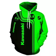 Capuz de manga comprida masculino, capuz de ciclismo Kawasaki motocicleta esportiva, camisa casual adulto entusiasta de motocicletas, 3D - loja online