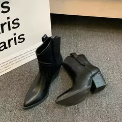 Ankle Boot casual ocidental para mulheres, plataforma, dedo apontado, sapatos de grife, slip-on, salto alto, moda, outono, inverno - comprar online